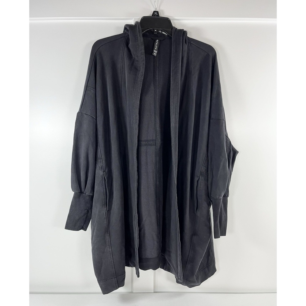 Athleta‎ Open Front Hooded Cardigan Wrap Oversized Pockets Black Yoga Women's XS